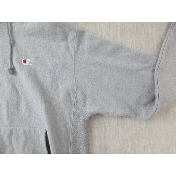 Champion Hoodie Men Gray Fleece Long Sleeve Embroidered Logo Drawstring Pullover - Picture 5 of 11